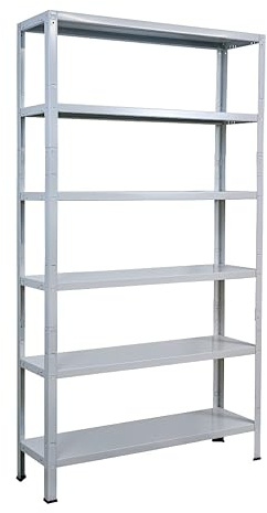 SCHULTE Regalwelt Steck- Büroregal mit 6 PowerMAX Fachböden, 65 kg Tragkraft, 200x100x30 cm (HxBxT), weiß, Lagerregal, Werkstattregal, Kellerregal, Garagenregal, Metallregal