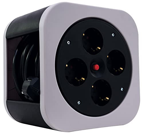REV Kabeltrommel, Innenbereich, 4 Schutzkontaktsteckdosen, 10m, grau