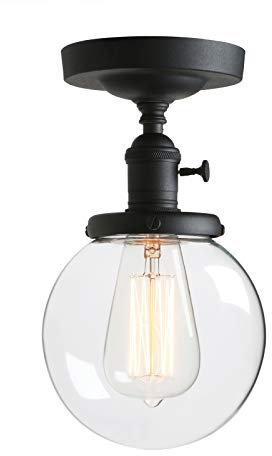 Phansthy Plafonnier vintage avec interrupteur, plafonnier encastré moderne en verre transparent avec base E27, luminaires de couloir adaptés au café-bar de loft de cuisine (noir)