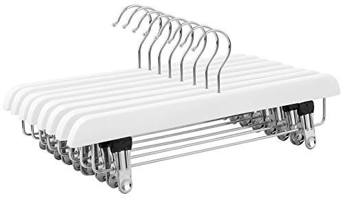 SONGMICS Rockbügel, 8er Set, Hosenbügel aus Massivholz, mit rutschfesten Clips, für Hosen, Shorts und Röcke, weiß CRW008WT-8