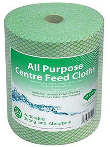 We Can Source It Ltd - Green Center Feed Cloth 350 Sheets with 36GSM Perforated Wipes – Strong and Absorbent Multi-Purpose Cleaning Roll – Ideal for Kitchen, Household and Workplace Surfaces - 1 Roll