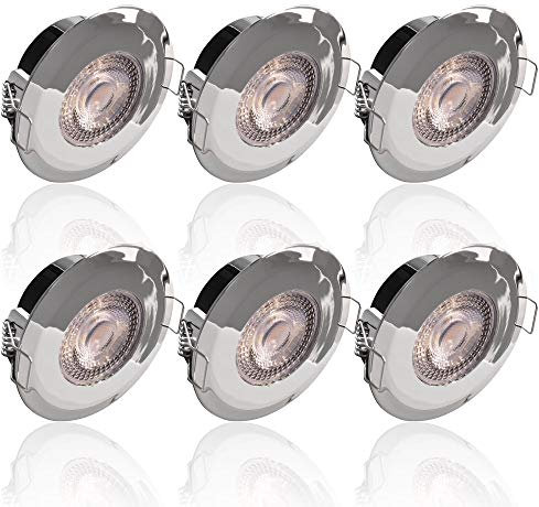 max K O M F O R T 6x LED Bad Einbaustrahler IP44 Ultraflach 5 Watt Chrom 230V Rund warmweiß Deckenstrahler Spot Deckenspot Lumena