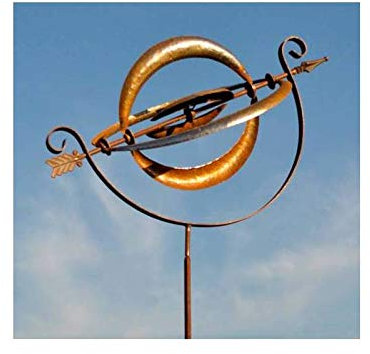 L'Héritier Du Temps Sphère Armillaire Eolienne Mobile de Jardin en Acier Brut Oxydé 40x40x190cm