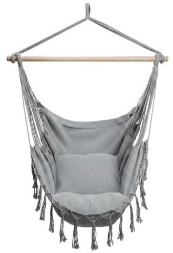 BOGATECO Hängesessel mit 2 Kissen | Hängestuhl für Erwachsene & Kinder | Belastbar bis 150 kg | Hängesitz für Indoor & Outdoor | Dungelgrau