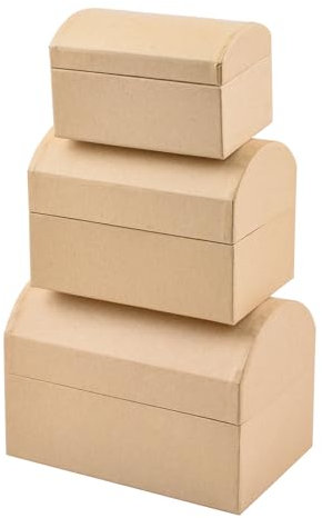 WANDIC Pappmaché-Box, Set mit 3 Schatztruhen aus Pappmaché, Kraftpapierboxen mit Deckel, ideal zum Malen, Basteln und Aufbewahren, Zubehör, Kosmetik, Schmuck, Geschenke, Zuhause