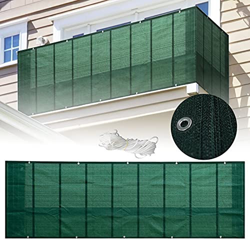 GGMWDSN Balkon Sichtschutz, Balkonbespannung Balkonverkleidung HDPE Balkonsichtschutz Windschutz mit Ösen und Kordel, Anthrazit(Grün),0.9 * 10M