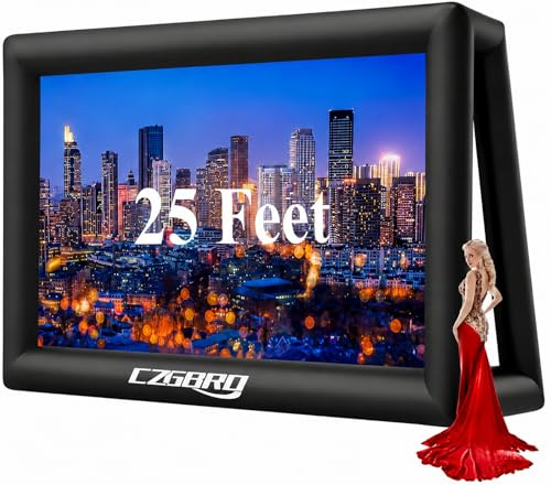 CZGBRO Inflatable Projector Screen - Outdoor Movie Screen Blow Up for Movie Parties Backyard Outside, Inflatable Screen with Air Blower and Carry Bag, Front and Rear Projection (25FT with Blower) | Blow Up for Movie Parties Backyard Outside with Air Blower and Carry Bag, Front and Rear Projection