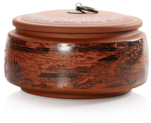 18.3cm Purple Clay Tea Caddy Chinese Landscape Pattern Storage Tea Jar Kung Fu Tea Set