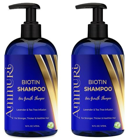 Ammuri Premium Biotin Caffeine Shampoo (473ml) – Volumizing & Thickening Hair Care Formula with Argan Oil, Rosemary & Niacinamide | Strengthening Shampoo for Fuller-Looking Hair, Men & Women