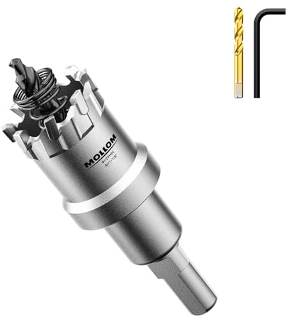 Mollom 1-1/8 (29mm) Sierra Corona Carburo Resistente con 2 Brocas Piloto | Cortadores de Agujero Grado Industrial para Acero Inoxidable, Acero Suave, Hierro, Cobre, Latón y Aluminio, Plástico