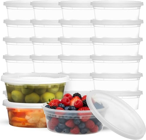JoyServe Deli food containers with Lids - 236 ml 60 Sets- Ideal for Food, Snacks, Takeout, Meal Prep - Bulk 1 Cup Small Durable Clear Containers, Stackable, Freezer, Dishwasher & Microwave Safe