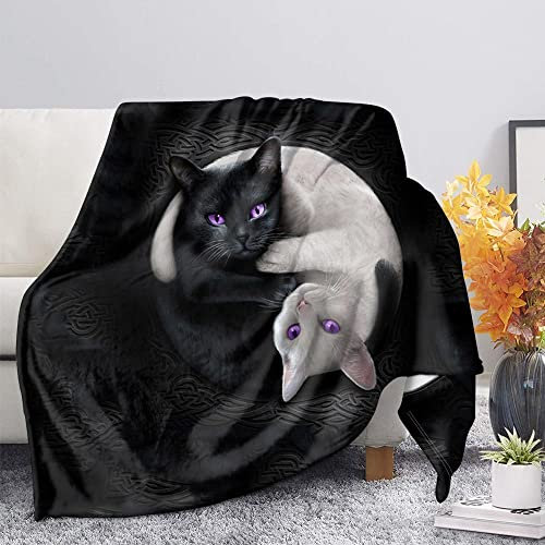 ZZXHG Couverture Polaire 240 x 260 Chat Animal Noir Et Blanc, Moelleuse Flanelle Couverture lit 2 Personnes en Microfibre, Plaid Canape Grande Taille, Réversible Couverture en Peluche Adulte Enfants