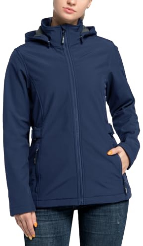 Outdoor Ventures Women's Softshell Jacket with Removable Hood, Insulated Windbreaker Waterproof Warm Fleece Lined Coat