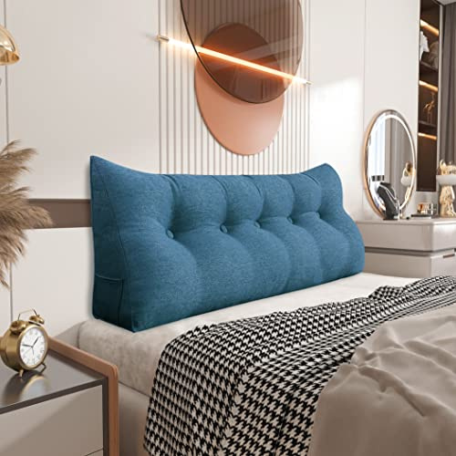 Johnear Rückenkissen als Bettkopfteil Rückenkissen Bett Dreieckiges Lesekissen Rückenlehnkissen Lendenkissen Bücherkissen Kopfenden Stützkissen für Bett Sofa (Blau, 160×20×50cm)