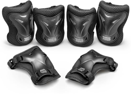 Xootz Kids Pad Set, 6-Piece Knee, Elbow and Wrist Protection Set, for Skateboarding, Scooter and Skating, Ages 3-14 Years, Black