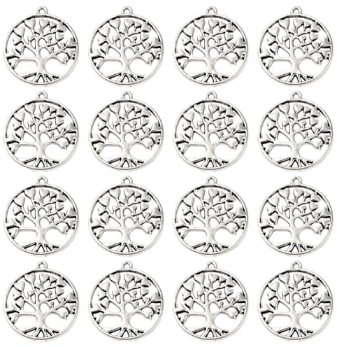 SUNNYCLUE 1 scatola 60 pezzi Ciondoli Albero Della Vita Sfuso Ciondolo Albero Argento Lega Tibetana Ciondolo Pianta Rotonda per Gioielli Creazione di Ciondoli Forniture Artigianato Fai Da Te Collana B