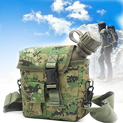 Bouteille d'eau tactique militaire d'extérieur - Flasque portable anti-fuite - Sac camouflage pour camping, randonnée, chasse - 2 l (2 L, vert)