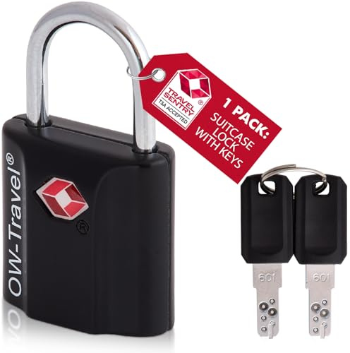 OW-Travel TSA Kofferschloss für Flugreisen mit Schlüssel, Schwarz 1 Stück | TSA Schloss für Koffer und Reisegepäck, Koffer Schloss für USA-Reisen, Rucksack, Taschen, Reisekoffer, Spind und TSA Lock USA