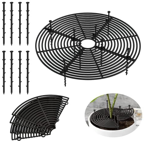 INNAL 2 Pièces 30 CM Cache-Pot de Fleurs en Grille avec 16 Piquets de Sol Grille Protection Plante Couvercle Inférieur Découpable Réutilisable,Convient pour Rotéger Les Plantes,Les Enfants(Noir)