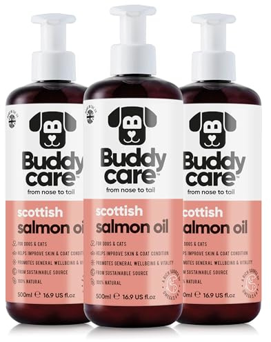 Buddycare Premium-Lachsöl für Hunde UK (500ml x3) | Essentielle Omega-3, -6 & -9 Ergänzung für Hunde & Katzen | Natürliches Omega-3 für Katzen | Lachsöl für Katzen zur Unterstützung des Immunsystems