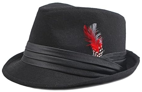 Felt Fedora with Feather for Men Women Short Brim Panama Jazz Hat Vintage Manhattan Trilby Cap Oktoberfest Bavarian Hat