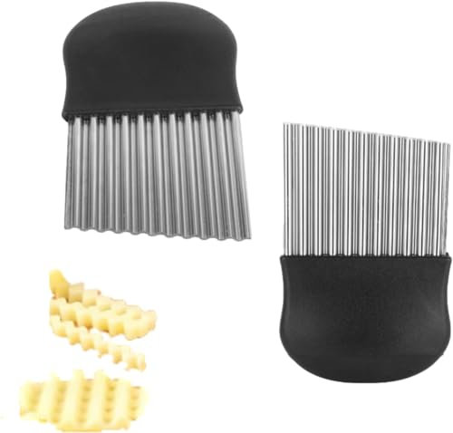 Food Slicer,Crinkle Cutter, 2Pcs Crinkle Potato Cutter Crinkle Cutter Knife Handheld Chipper Chopper Stainless Steel Waves French Fries Slicer