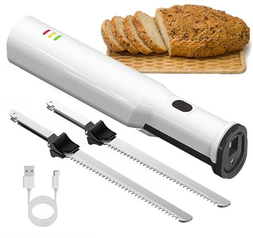 Coltello Elettrico Da Intaglio, Affettatrice Per Pane Senza Fili Con 2 Lame Seghettate In Acciaio Inossidabile, Taglia Carne Ricaricabile Con Blocco Di Sicurezza Per Intagliare Carni, Pollame, Pane