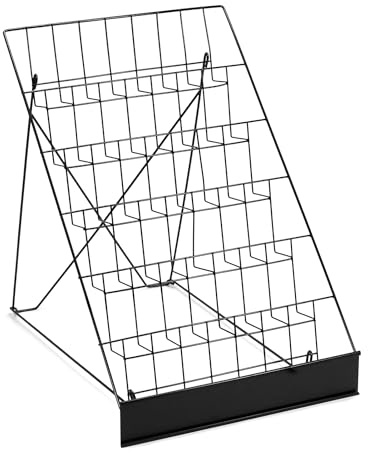 QWORK® Présentoir à Cartes Pliable à 6 Rangées Présentoir en Métal Noir pour Cartes/Cartes Postales/Brochures A5/A6 - Largeur de Rangée 45 cm - Dimensions 45,8 * 68 * 63,5 cm
