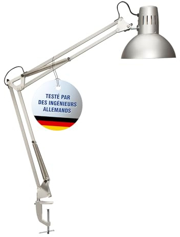 MAUL lampara escritorio MAULstudy | Lampara LED con soporte ajustable con brazo articulado para escritorio | Elegante lampara de mesa metálica LED | Fuente de luz LED incluida | Plata