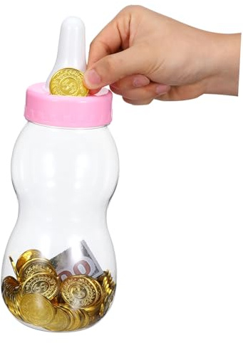 Hucha de Biberón Transparente de PVC Rosa para Niños