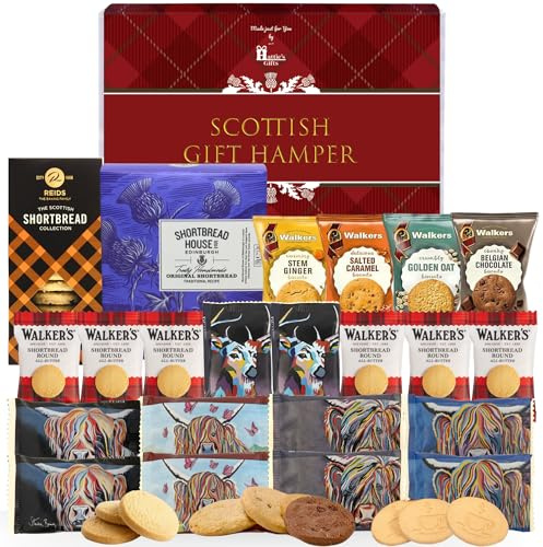 Hattie’s Gifts Scottish Luxury Biscuits Hamper | 22 Individually Wrapped Shortbread Snack Box – Thank You & Birthday Food Gift