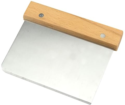 YIKANGHENG Cream Scraper, 5 Inch x 4.5 Inch Stainless Steel with Wooden Handle Scraper for Dough, Cake, Bread, Cream Scraping and Cutting (1, White)