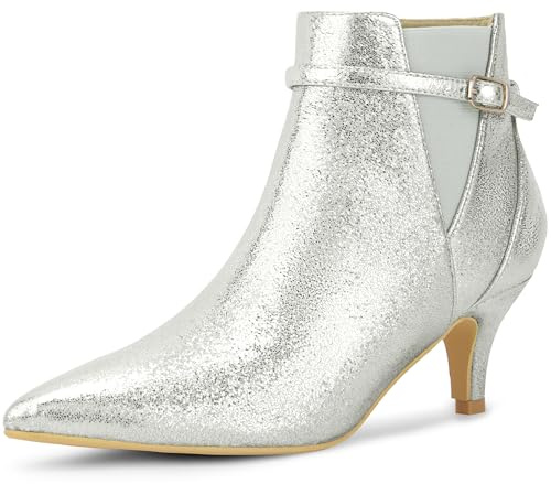 Allegra K Botines de tacón Chelsea Kitten con puntera puntiaguda para mujer, Silver, 40 EU