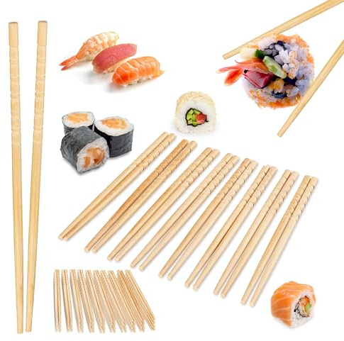 Relaxdays Essstäbchen, 50 Paar, Bambus, Länge: 24 cm, Wiederverwendbare Sushistäbchen, chinesische Stäbchen, Natur