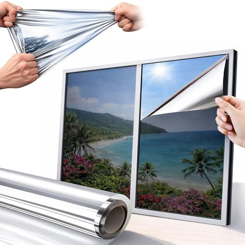 one way window screen, Mirror Film for Windows – Reduces Heat and Screen Glare for Home Offices and Living Spaces, Japanese Nano Coated, Static Cling(60 * 300)