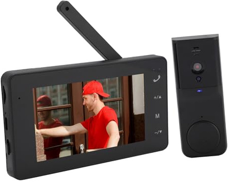 Sistem Inalámbrico de Intercomunicación con Vídeo WiFi, Cámara de Vídeo 1080P con Monitor de 4,3 Pulgadas, Funciona con Pilas, Conversación Bidireccional, Vista de 170 Grados