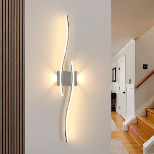 DELIPOP Wandlampe Innen LED, 27W 89CM Modern Up and Down Wandleuchte Silber, Warmweiß 3000K Dekorativ Wandbeleuchtung für Schlafzimmer Korridor Wohnzimmer Treppe