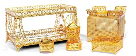Ethiopian | Eritrean | Habesha Coffee Table (Rekebot Set) (Classic, Gold, One Size)