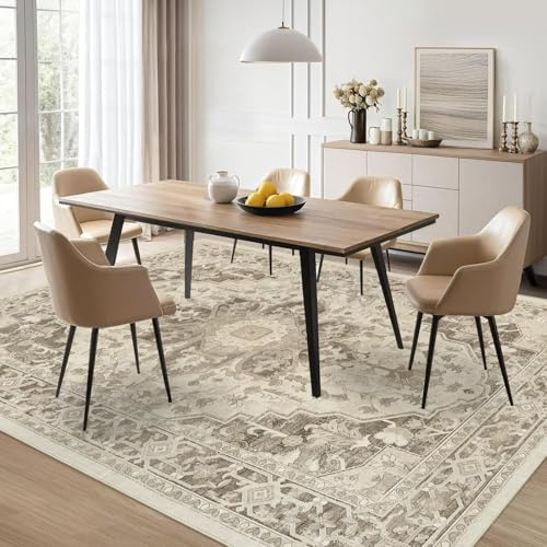 Homcomodar Teppich Wohnzimmer 200x300cm Vintage Teppich Schlafzimmer Kurzflor Boho Teppiche Waschbarer Wohnzimmerteppiche für Wohnzimmer Kinderzimmer(Taupe)