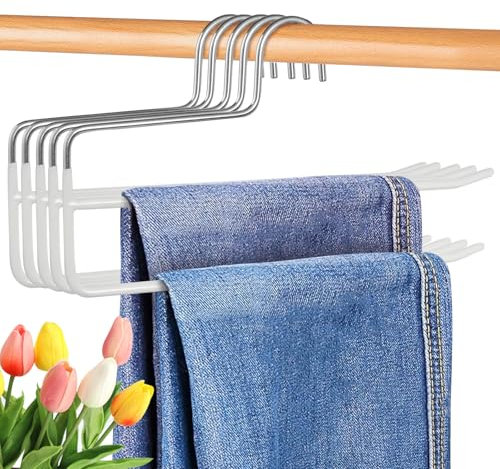 Figarge Lot de 5 cintres à pantalons - En métal - Avec extrémités ouvertes - Pour jeans et écharpes - Peu encombrant - Blanc