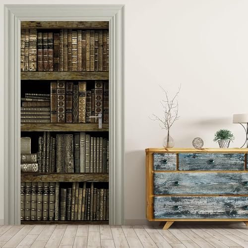 Türbekleben Vintage-Bücher Türtapete, Selbstklebend TürPoster Vintage-Bücher Türbilder, 3D Fototapete Türfolie Poster Tapete Türaufkleber Tür Tapeten 77 x 200 cm q2937