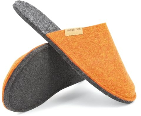 Magicfelt Filttoffel Magic Travel för kvinnor och män av återvunnen ull | Info: Dubbla storlekar (36/37-38/39-40/41-42/43-44/45-46/47), apelsin, 36.5 EU