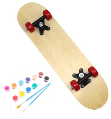 Folpus Blanko-Skateboard-Deck, DIY-Malerei-Holzdeck, Kinder-DIY-Skateboard für Jungen, Mädchen-Anfänger,Deck Longboard mit 12 Farbfarben Set, 43x13cm