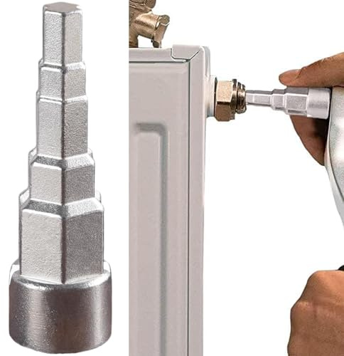 DILUSILK Radiator Key,Universal Radiator Spanner,Radiator Valve Spud Wrench,5-Stage Radiator Valve Key,Universal Step Wrench 1/2 Inch Square Socket Drive,for 1/2，3/8, 3/4, 1-1/4 Wrenches Tool