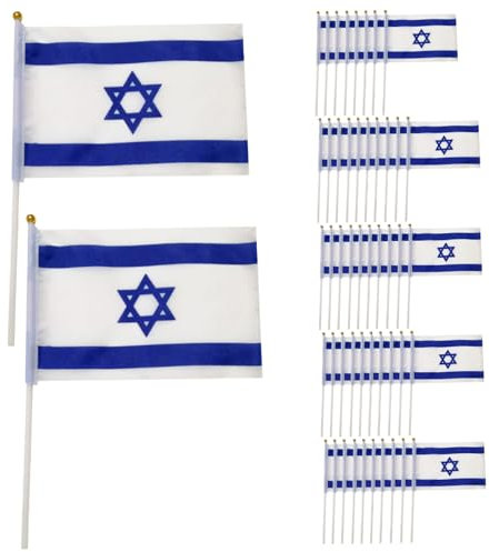 Mini bandera de Israel 50 PCS Pequeña bandera israelí en palos 8.3x5.5 pulgadas Mini banderas de país Waving Office Conference internacional Decoración de la fiesta del tema israelí Israel