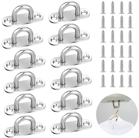 12 Stück Augplatte Edelstahl, M5 304 Edelstahl Decksplatte Augplatte mit Öse Decken U Haken Metall Befestigungshaken Bootszubehör für hängende Gegenstände, Markisen, Deckplatten, Bootszubehör