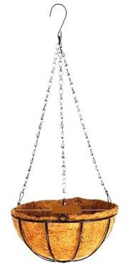 EXKURPOO Cadena para macetas Cesta Colgante de Metal con Forro de Coco, Soporte de Alambre for Plantas, decoración de jardín for macetas de Interior y Exterior.(B-10 Inch)