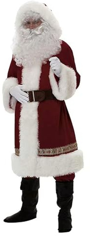 Lawnrden Santa Costume for Adults Men Deluxe Christmas Santa Suit Include Clothes, Beard & Wig, Hat and Boots Warm Comfortable Outfit Elegant Costume for Xmas, Cosplay Party(XL)|Costumes