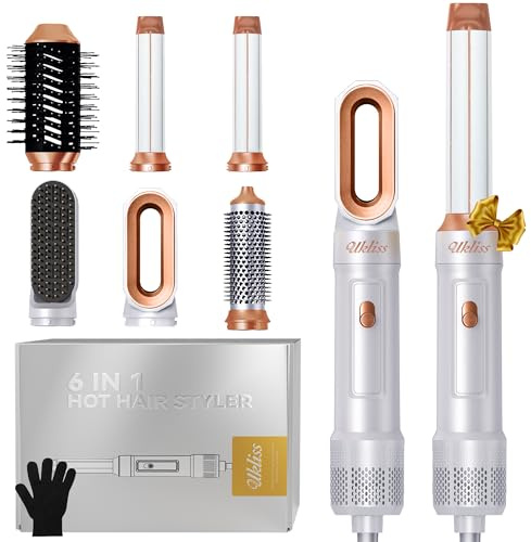 UKLISS Airstyler 6-i-1, borstborste med hårtork, automatisk hårlockare, hårtorkare airbrush, presentset för kvinnor (vit)