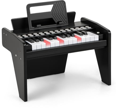 Maxmass 25 Key Kids Piano Keyboard, Toddler Electronic Keyboard with Detachable Music Stand, Lighted Keys, Record, Educational Toy Instrument Music Piano for 3+ Years Old (Black, 38x23x27cm)